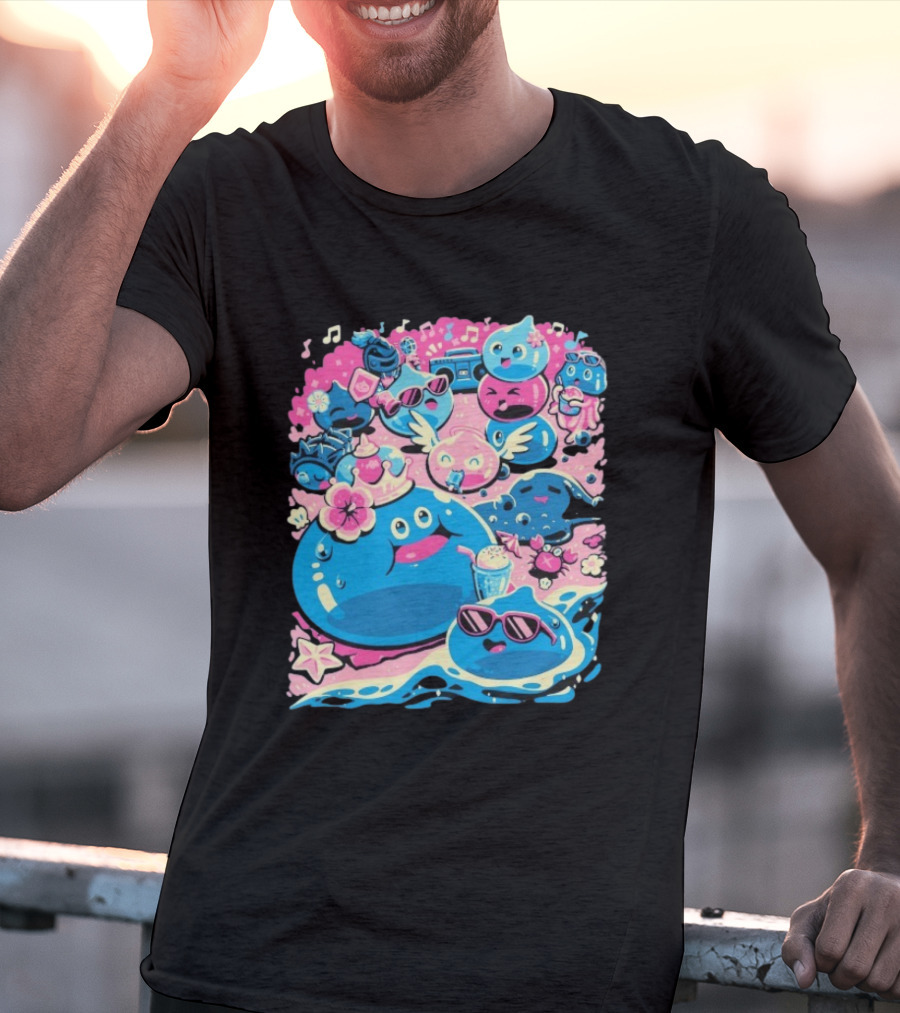 Summer Slimes Cute Blue And Pink Watercolor Style Festival Fun T-Shirt
