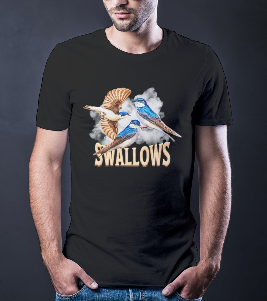 Swallows Blue Bird Trio With Clouds T-Shirt