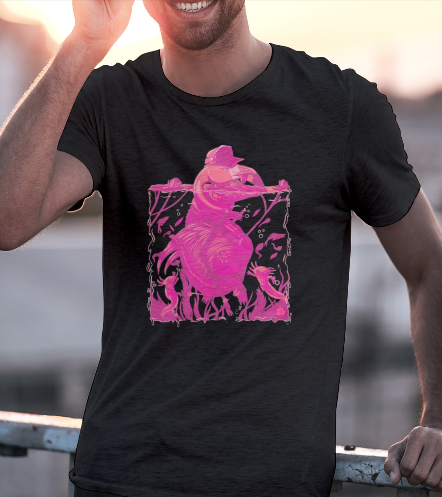 Ten Hundred Clever Girl Pink Dinosaur With Hat Underwater Artwork T-Shirt