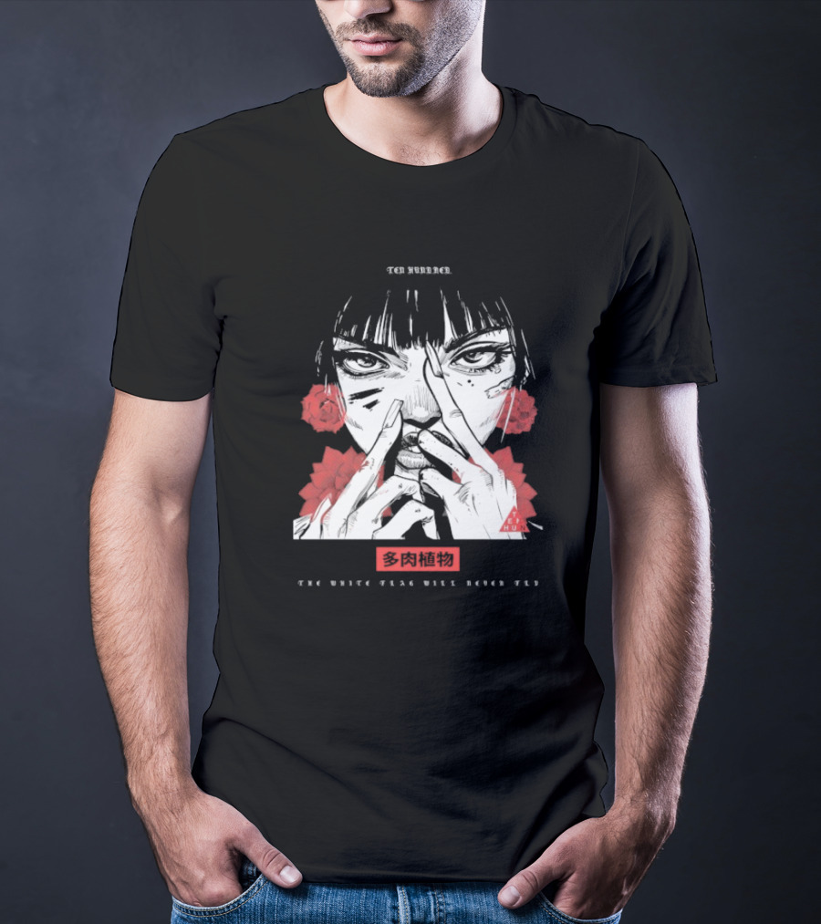 Ten Hundred The White Flag Will Never Fly Succulent Red Rose Manga Art T-Shirt