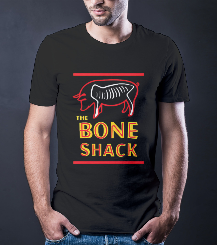 THE BONE SHACK Pig Neon Style Rib Outline T-Shirt