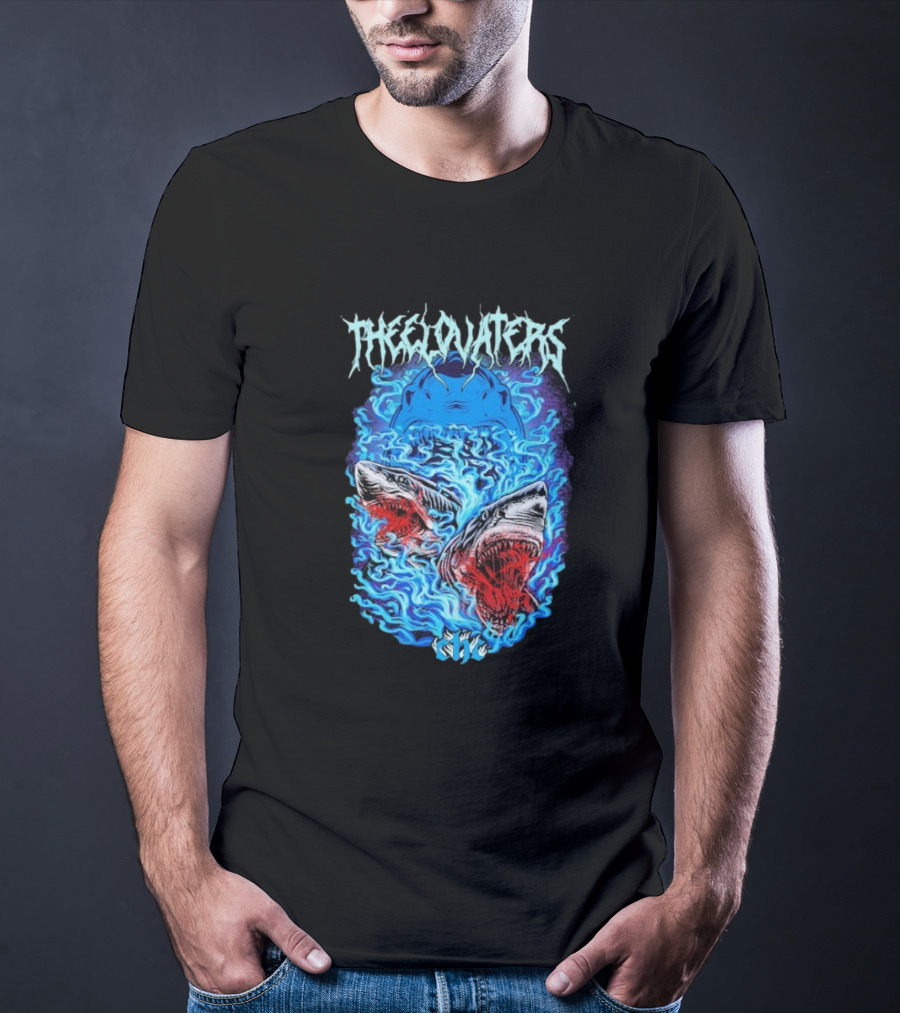 The Elovaters Beware Of Sharks Electric Blue Fierce Shark Trio T-Shirt