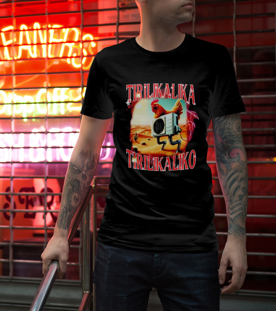 Tirilikalika Tirilikaliko Chicken Robot Desert Scene T-Shirt