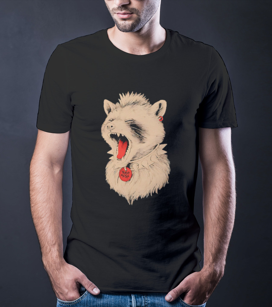 Trash Metal Raccoon With Spike Collar And Red Earring T-Shirt