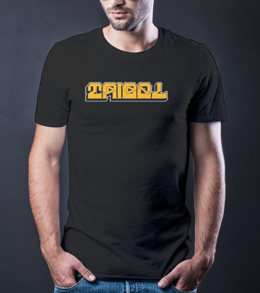 Tribal Gear Victim Gold Graffiti Font Bold Yellow Text T-Shirt