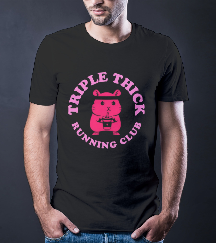 Triple Thick Running Club Hamster Weightlifting Fun T-Shirt