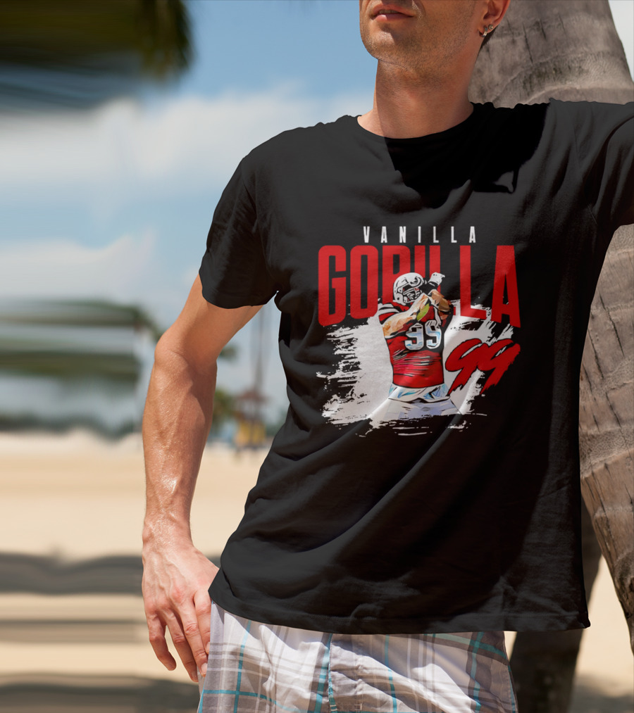 Vanilla Gorilla Number 99 Football Jersey Athlete Action Pose T-Shirt