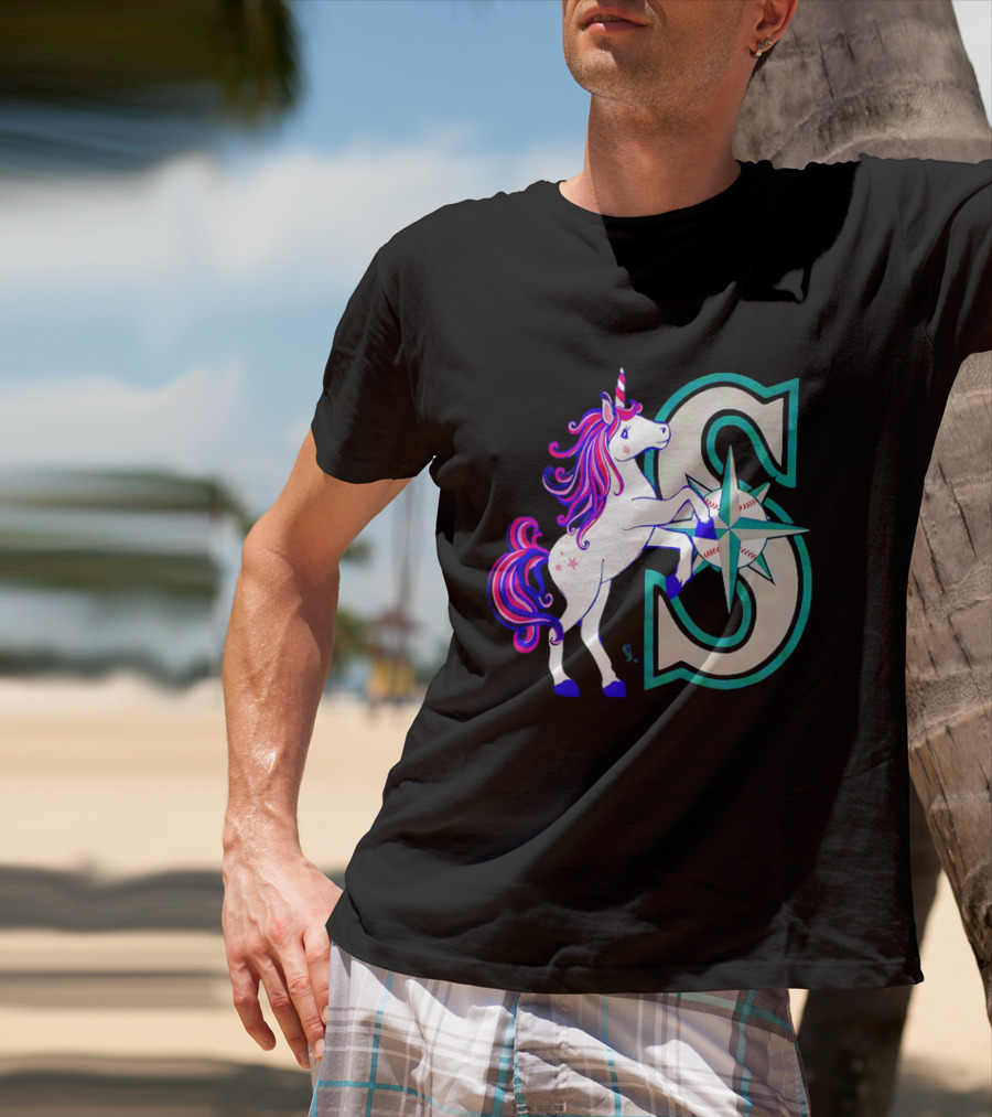 Unicorn Seattle Mariners Baseball Emblem With Compass And Stars T-Shirt