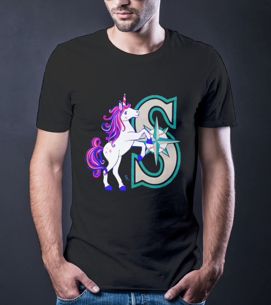 Unicorn Seattle Mariners Baseball Emblem With Compass And Stars T-Shirt