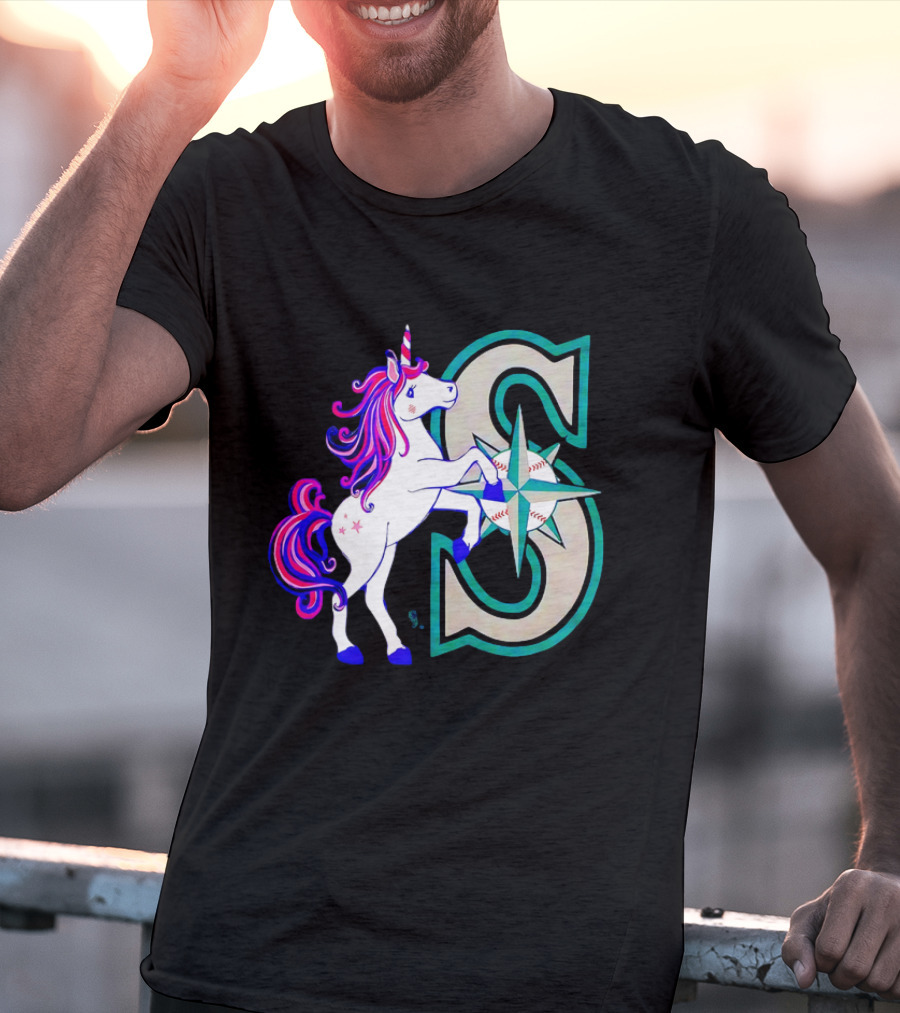 Unicorn Seattle Mariners Baseball Emblem With Compass And Stars T-Shirt