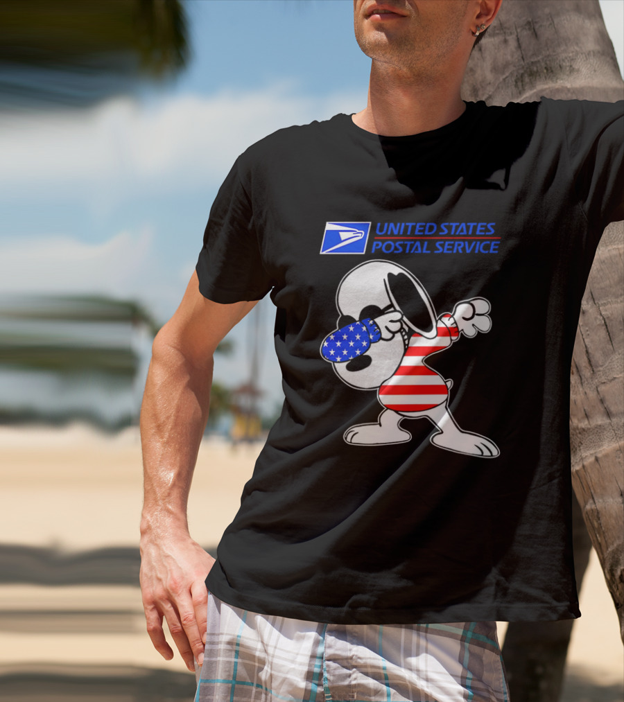 USPS United States Postal Service Snoopy Dabbing American Flag T-Shirt