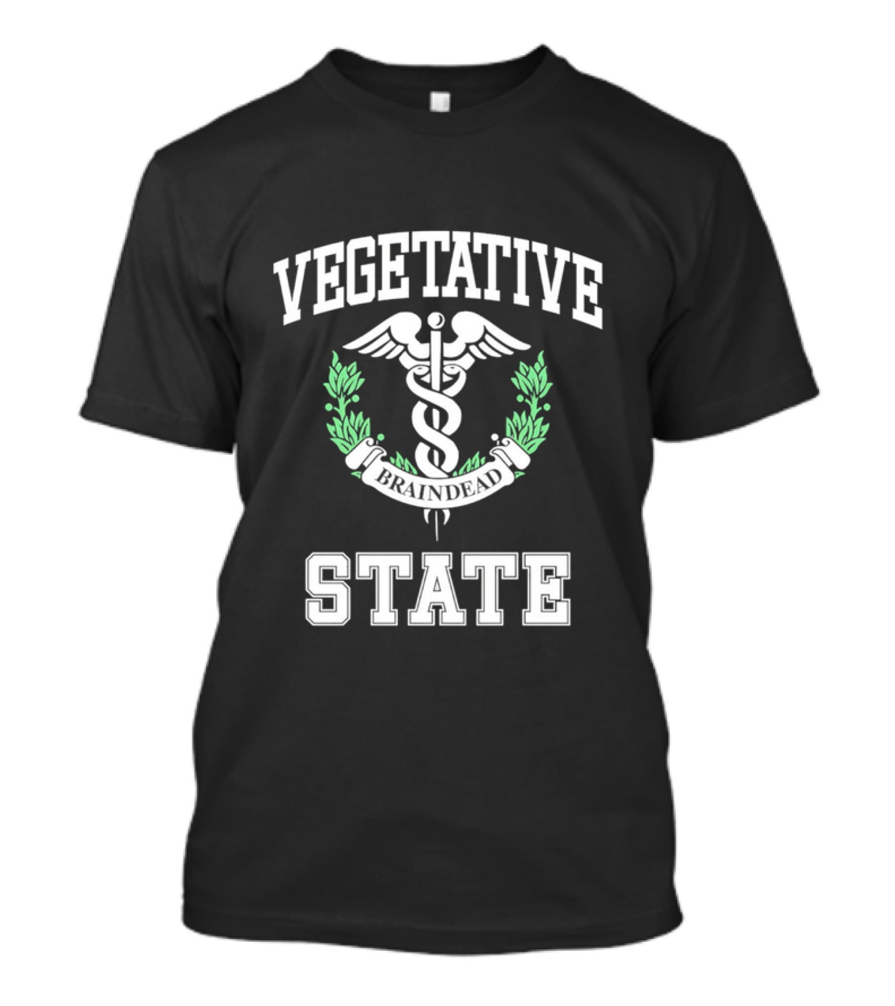 Vegetative State Caduceus Emblem Laurel Wreath T-Shirt