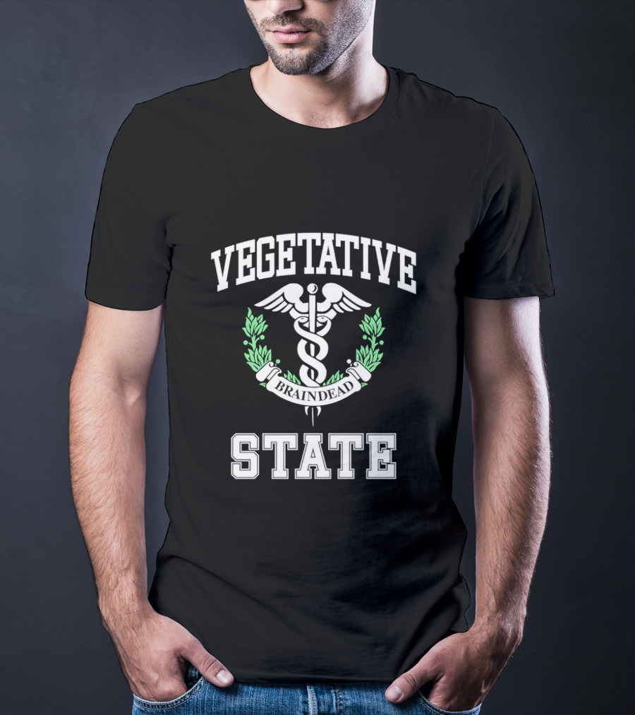 Vegetative State Caduceus Emblem Laurel Wreath T-Shirt