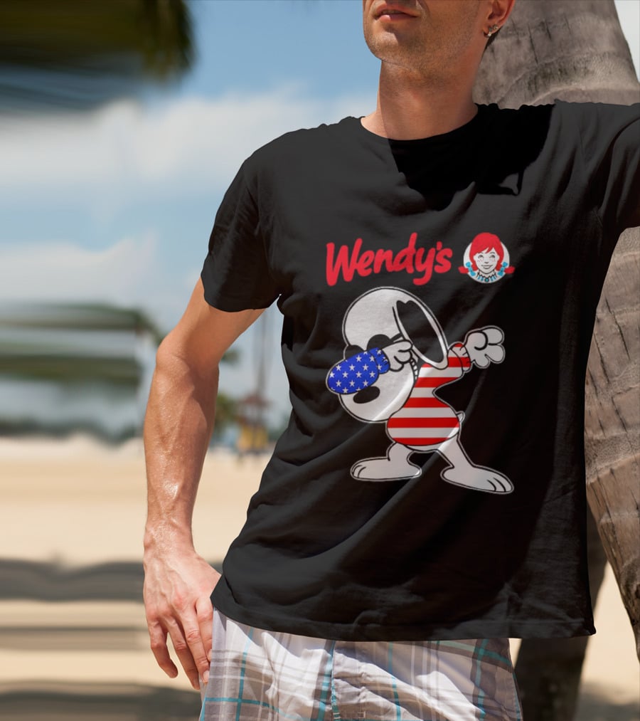 Wendy’s Snoopy Dabbing American Flag Stripes T-Shirt