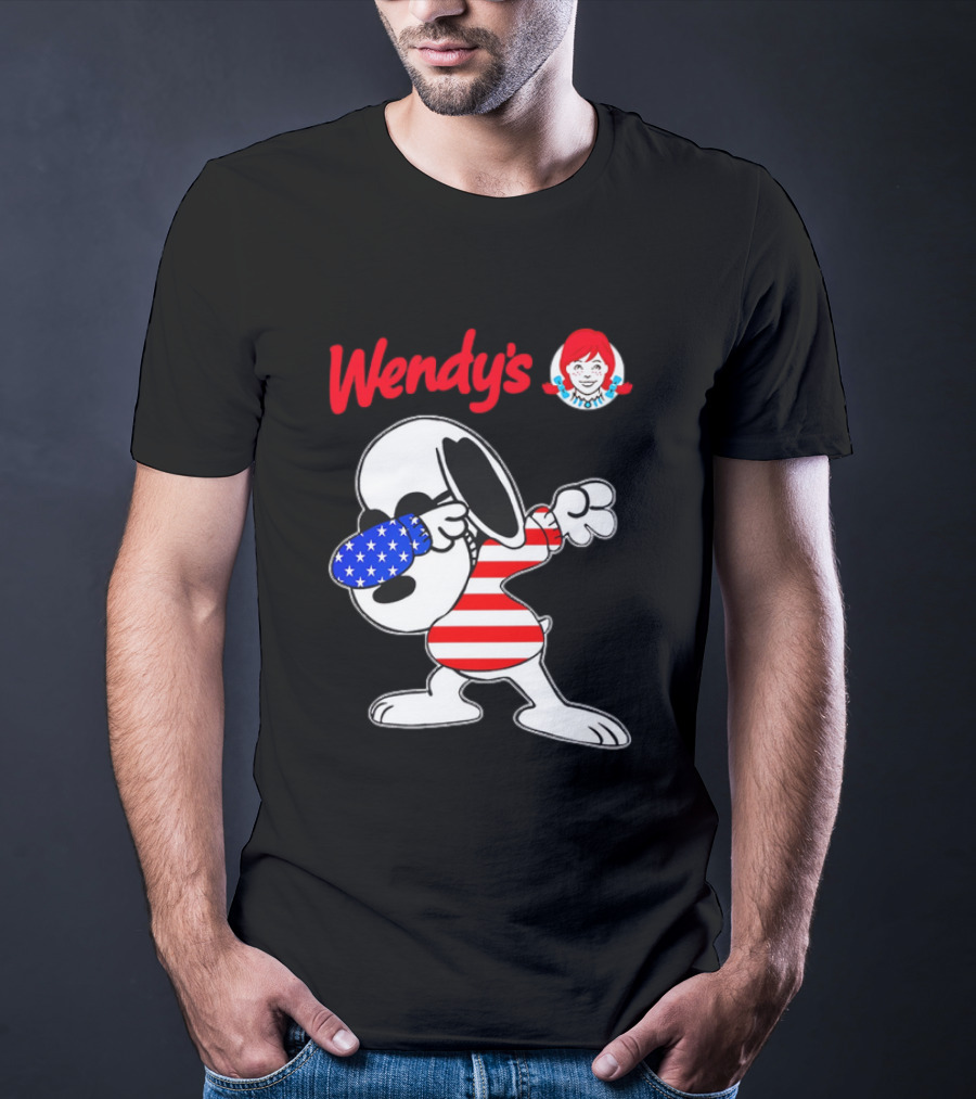 Wendy’s Snoopy Dabbing American Flag Stripes T-Shirt
