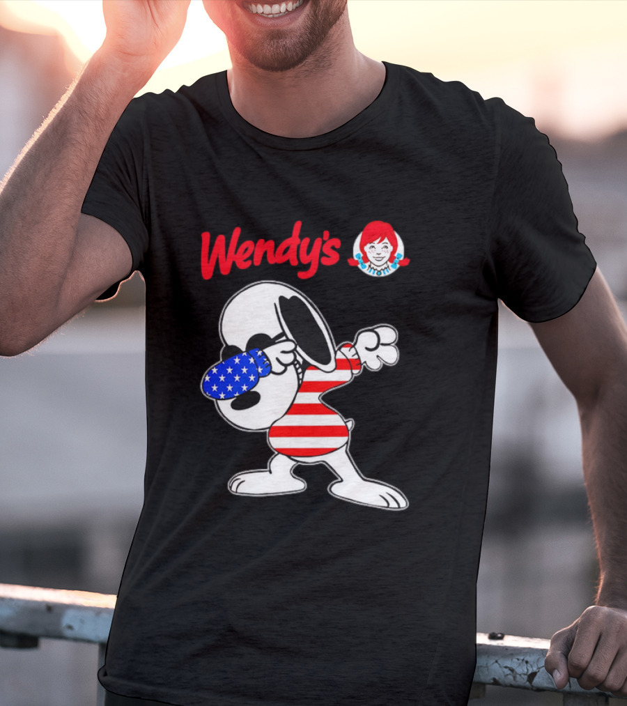 Wendy’s Snoopy Dabbing American Flag Stripes T-Shirt