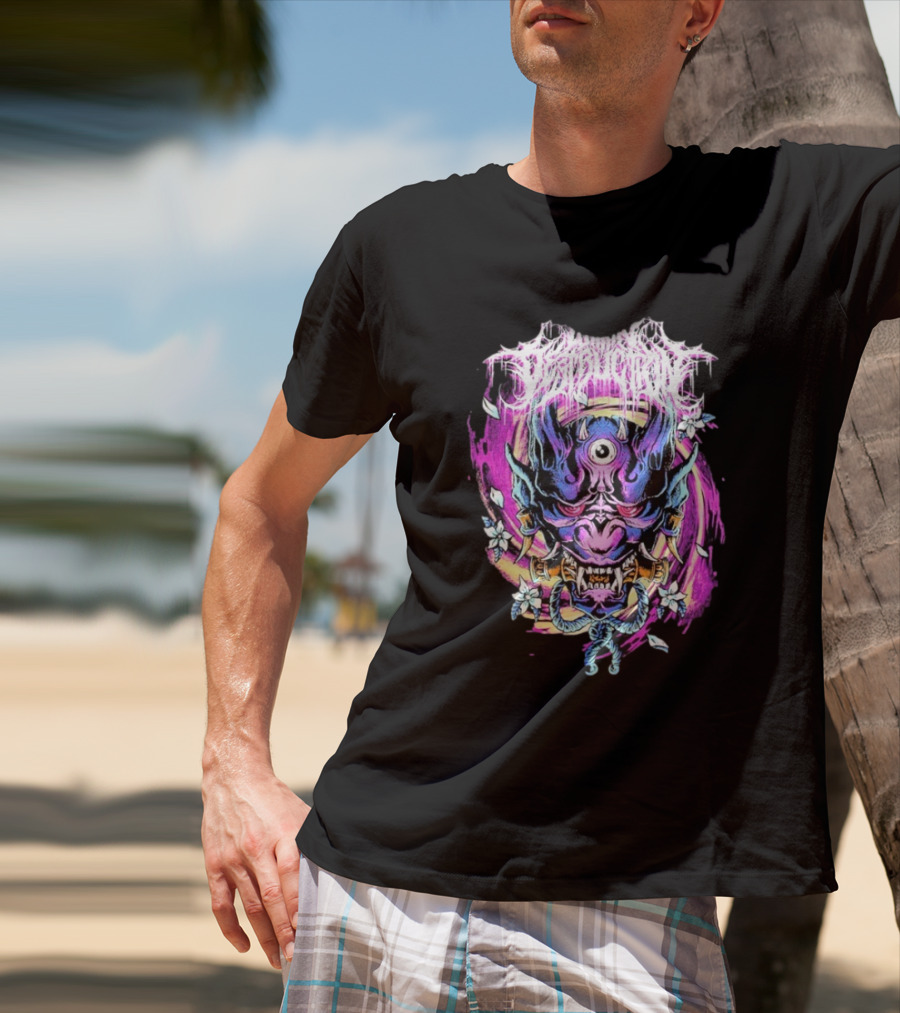Within Destruction Psychedelic Oni Mask With Floral Accents T-Shirt