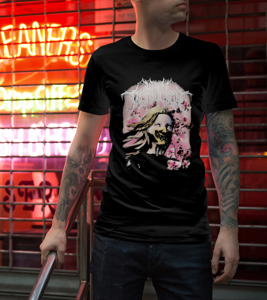 Within Destruction Yokai Cherry Blossoms Masked Face Design T-Shirt