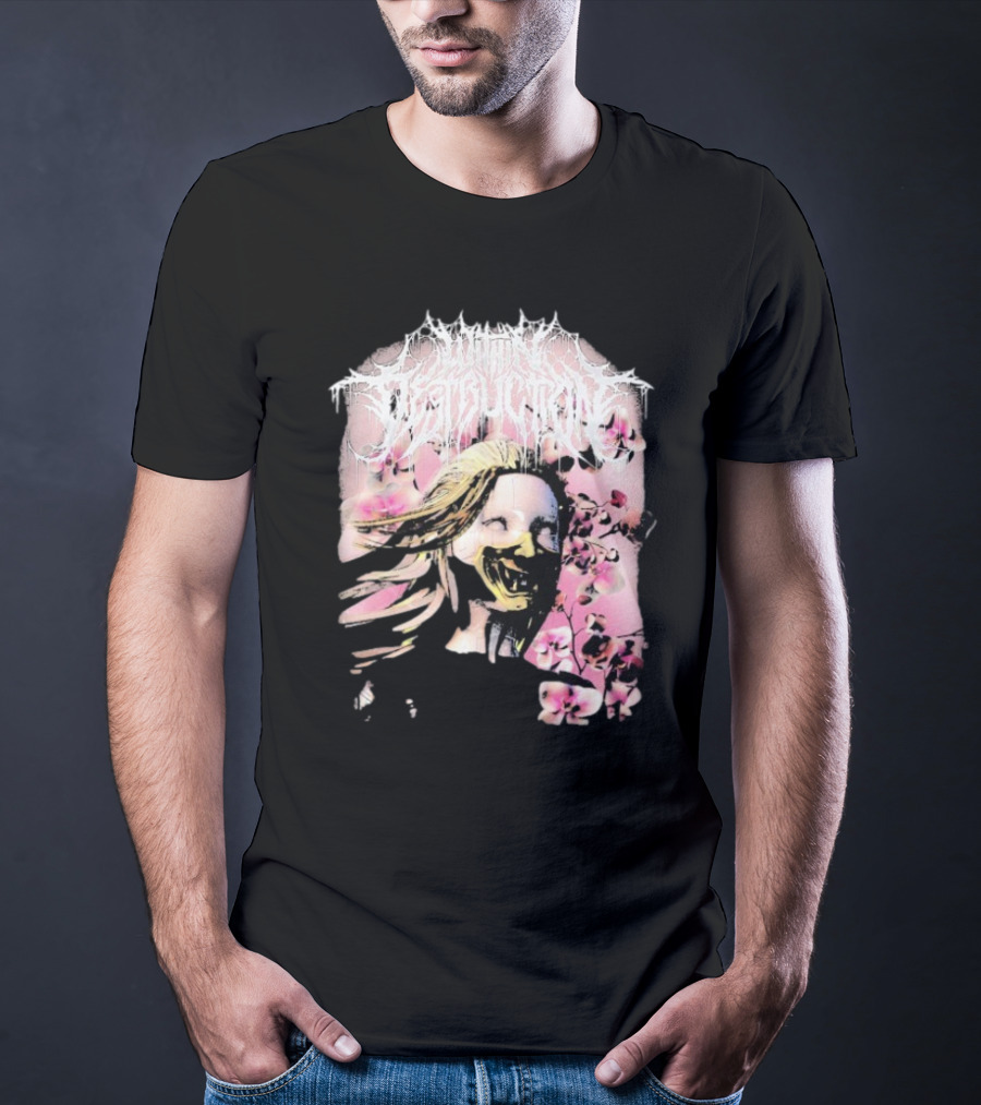 Within Destruction Yokai Cherry Blossoms Masked Face Design T-Shirt