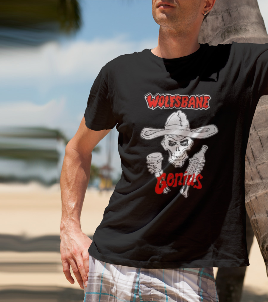 Wolfsbane Genius Skull With Cowboy Hat And Drinks T-Shirt
