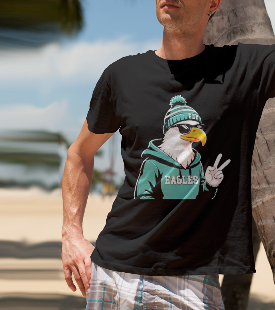 Fly Eagles Beanie Sunglasses Peace Sign T-Shirt