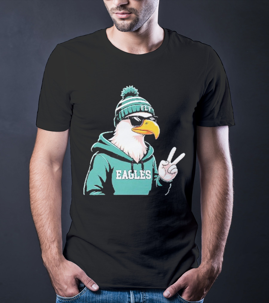 Fly Eagles Beanie Sunglasses Peace Sign T-Shirt