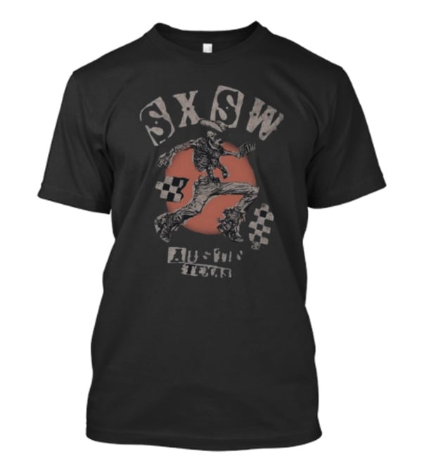 SXSW Bones Running Skeleton Austin Texas Checkered Flag Theme T-Shirt