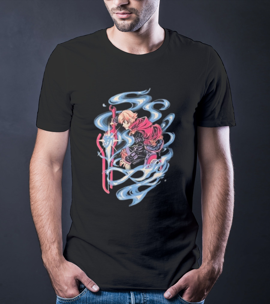 The Yetee Ether Blade Character With Energy Sword And Flowing Elements T-Shirt