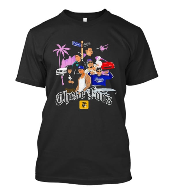 These Foos Street Style San Andreas Characters Palm Tree Helicopter Cars T-Shirt