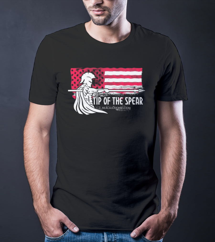 Tip Of The Spear Spartans American Flag RealAlexJones.com T-Shirt