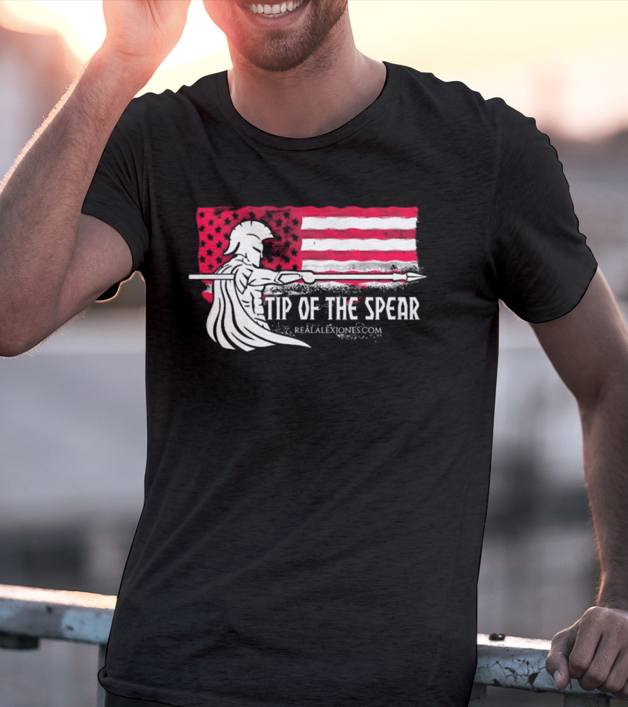 Tip Of The Spear Spartans American Flag RealAlexJones.com T-Shirt