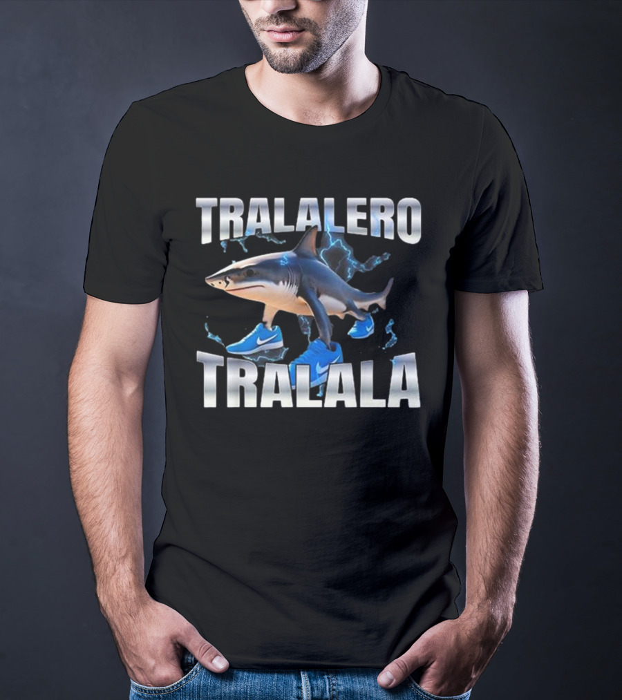 Tralalero Tralala Shark Wearing Blue Nike Shoes With Lightning T-Shirt