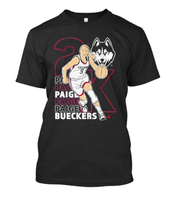 UConn Basketball Paige Bueckers 2K Athlete Silhouette And Husky Mascot T-Shirt