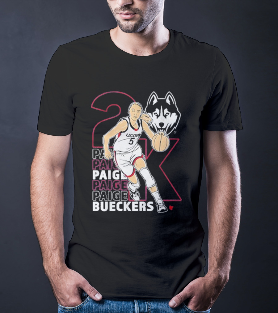 UConn Basketball Paige Bueckers 2K Athlete Silhouette And Husky Mascot T-Shirt