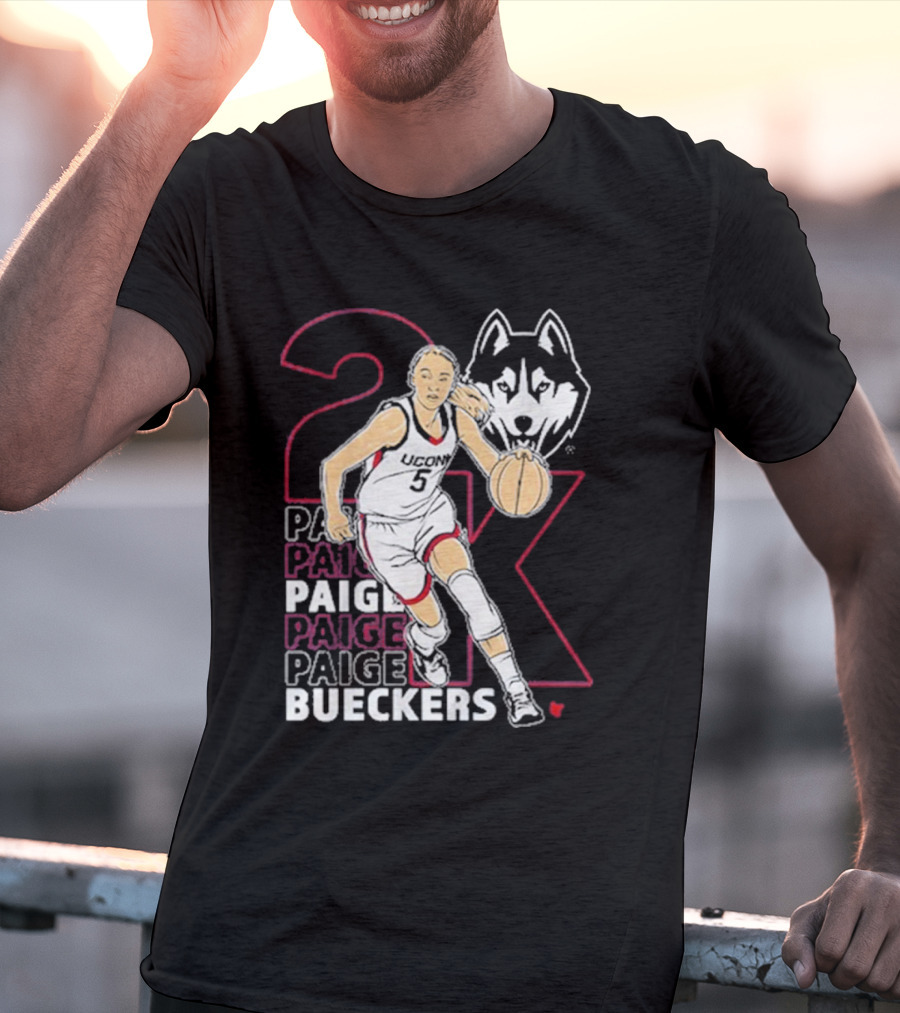 UConn Basketball Paige Bueckers 2K Athlete Silhouette And Husky Mascot T-Shirt