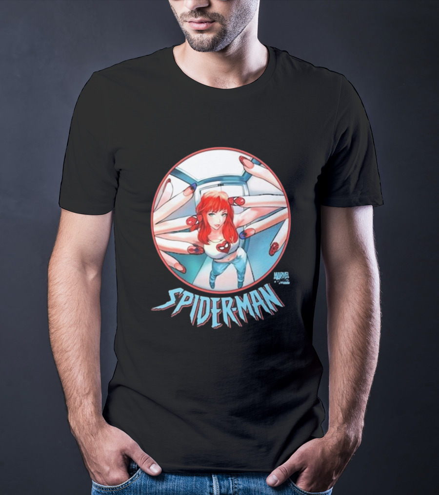 Marvel Comics Spider-Man Cover Girl In Red Hair With Spider Nails T-Shirt