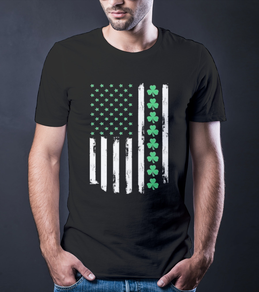 Vintage St. Patrick’s Day American Flag Shamrock Stars Stripes T-Shirt