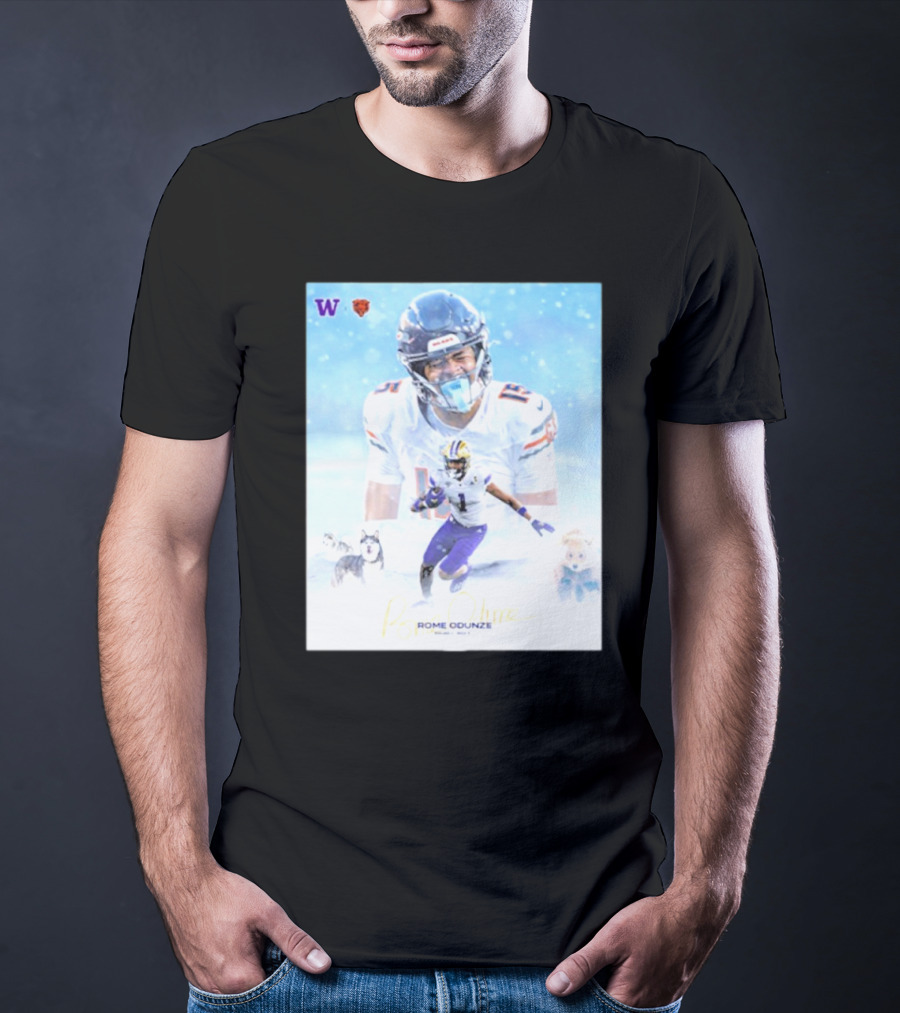 Washington Huskies Chicago Bears Rome Odunze Autographed Pick 9 T-Shirt