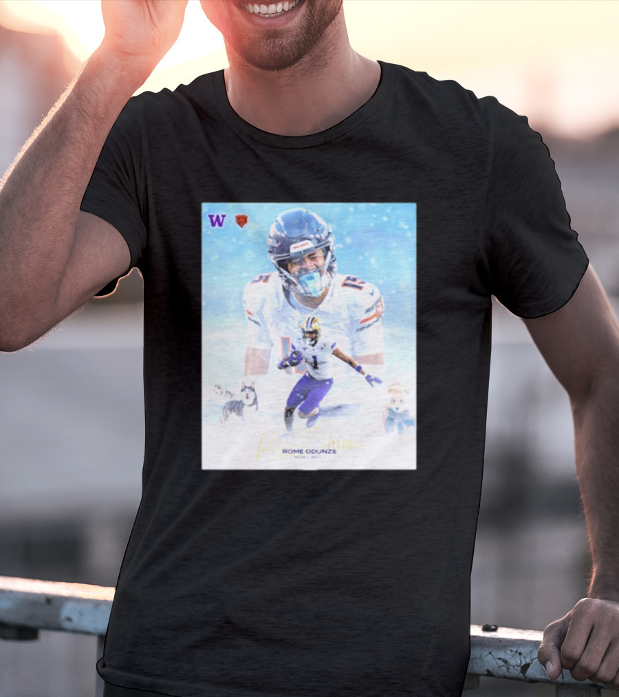 Washington Huskies Chicago Bears Rome Odunze Autographed Pick 9 T-Shirt
