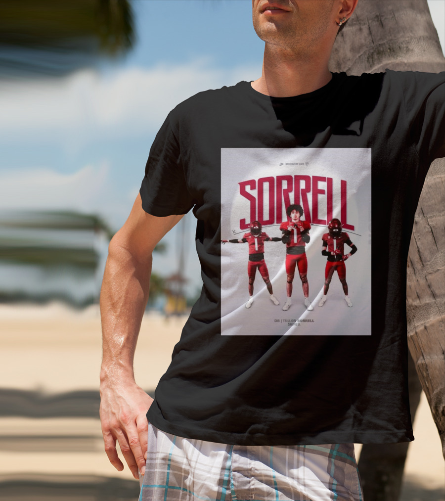 Washington State Cougars Sorrell DB Trillion Signed Football Palouse T-Shirt