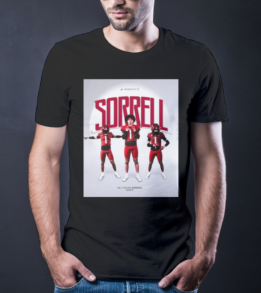 Washington State Cougars Sorrell DB Trillion Signed Football Palouse T-Shirt