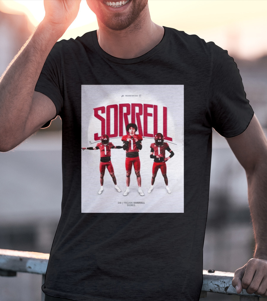 Washington State Cougars Sorrell DB Trillion Signed Football Palouse T-Shirt