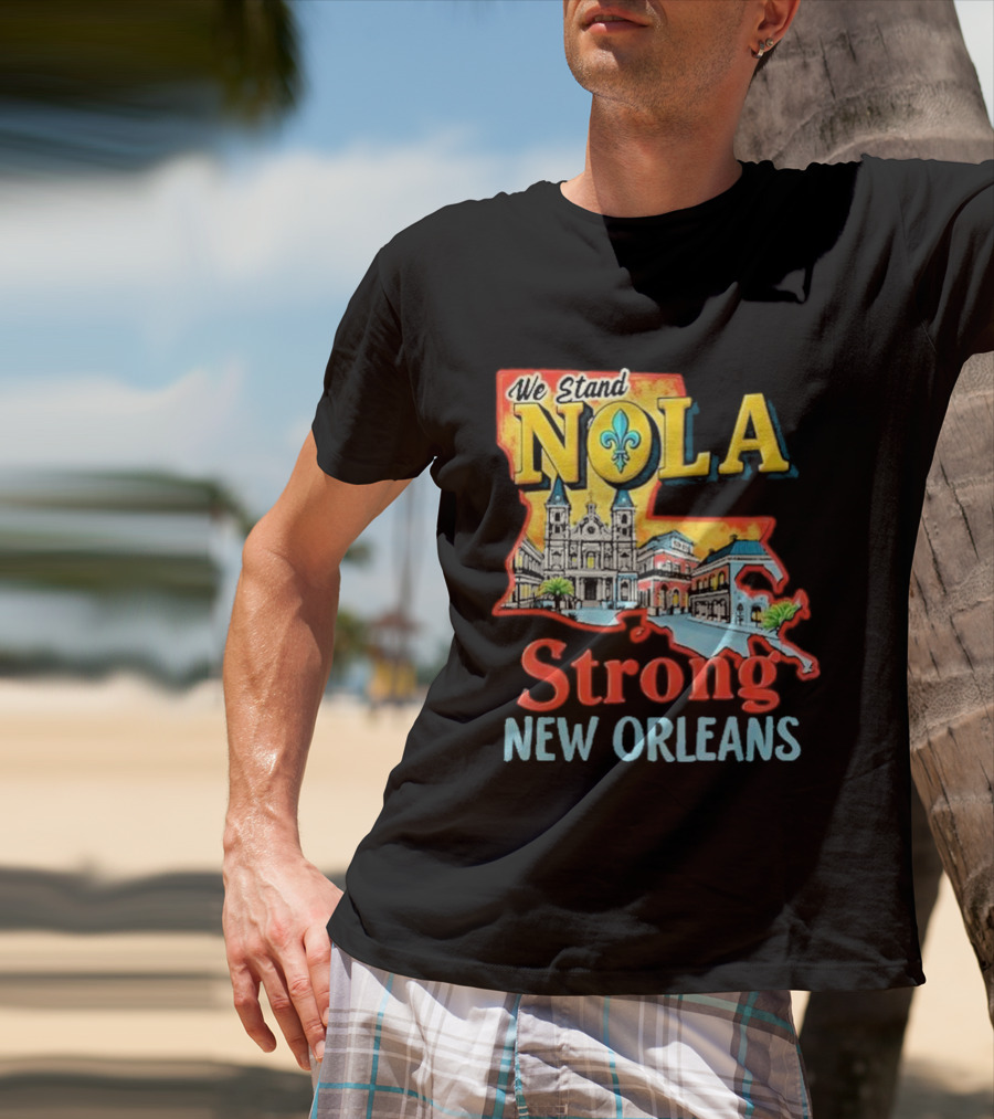 We Stand NOLA Strong New Orleans Fleur-de-lis Map Iconique T-Shirt