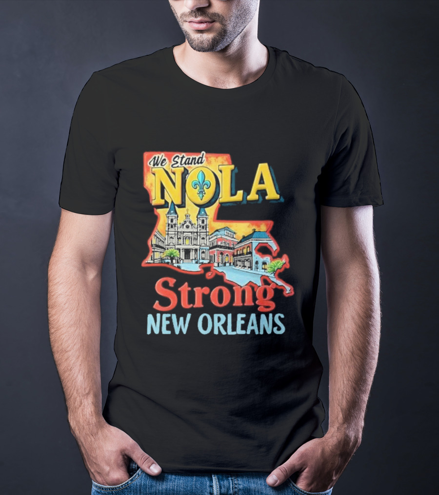 We Stand NOLA Strong New Orleans Fleur-de-lis Map Iconique T-Shirt