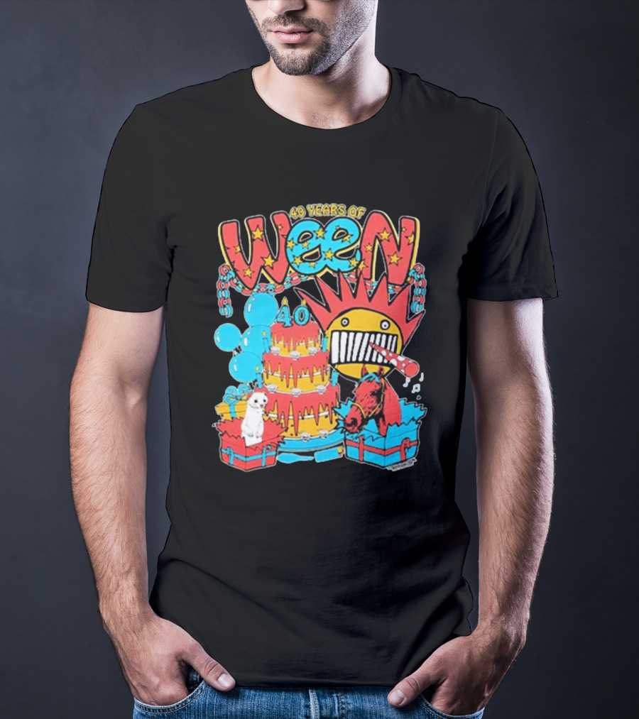 Ween 40 Years Of Celebration With Balloons And Colorful Cake T-Shirt