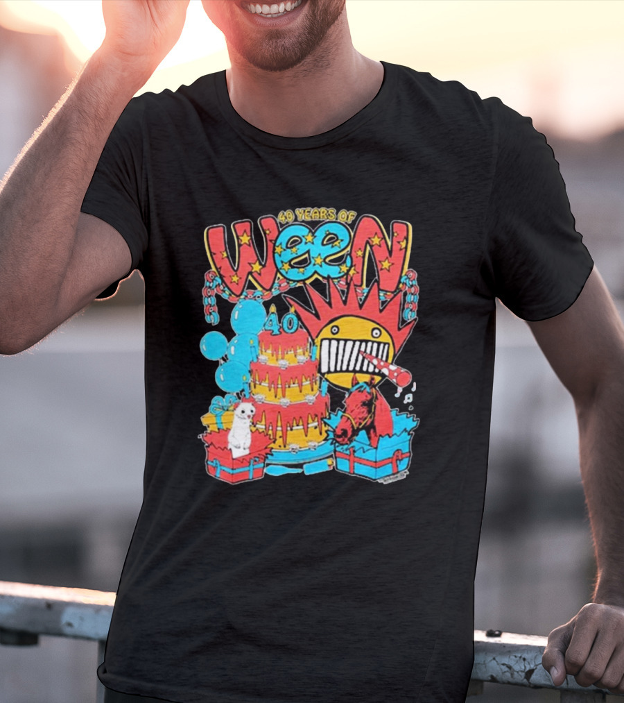 Ween 40 Years Of Celebration With Balloons And Colorful Cake T-Shirt