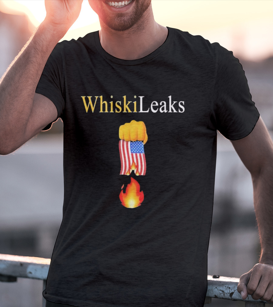 Whiskileaks American Flag Fist Fire 2025 T-Shirt
