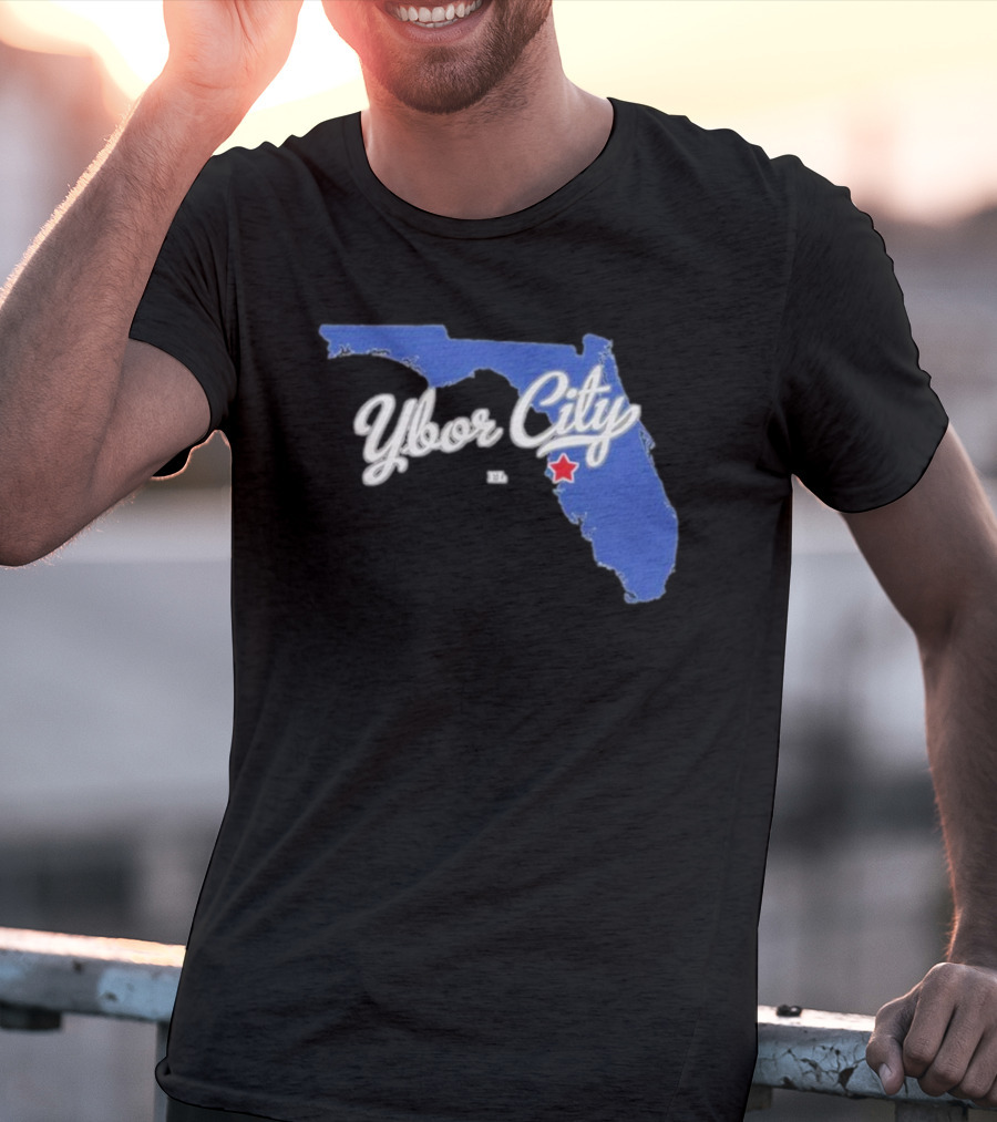 Ybor City Florida Map With Red Star Tampa Fl T-Shirt
