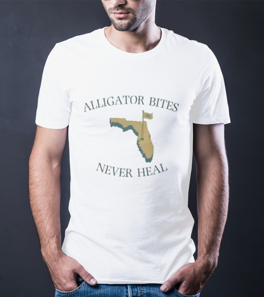 Alligator Bites Never Heal Florida Map With Flag T-Shirt
