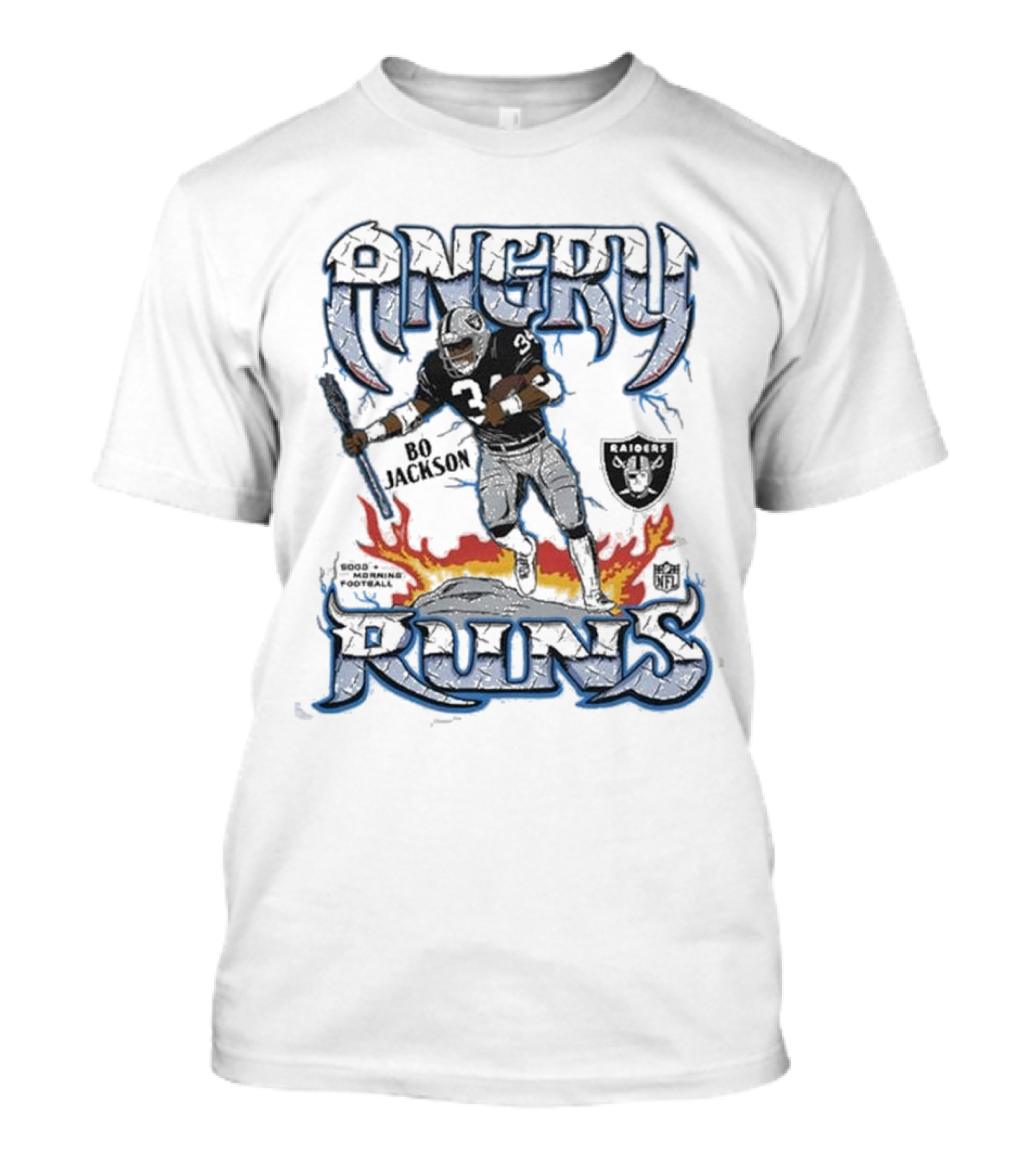 Angry Runs Raiders Bo Jackson Fire And Shield T-Shirt
